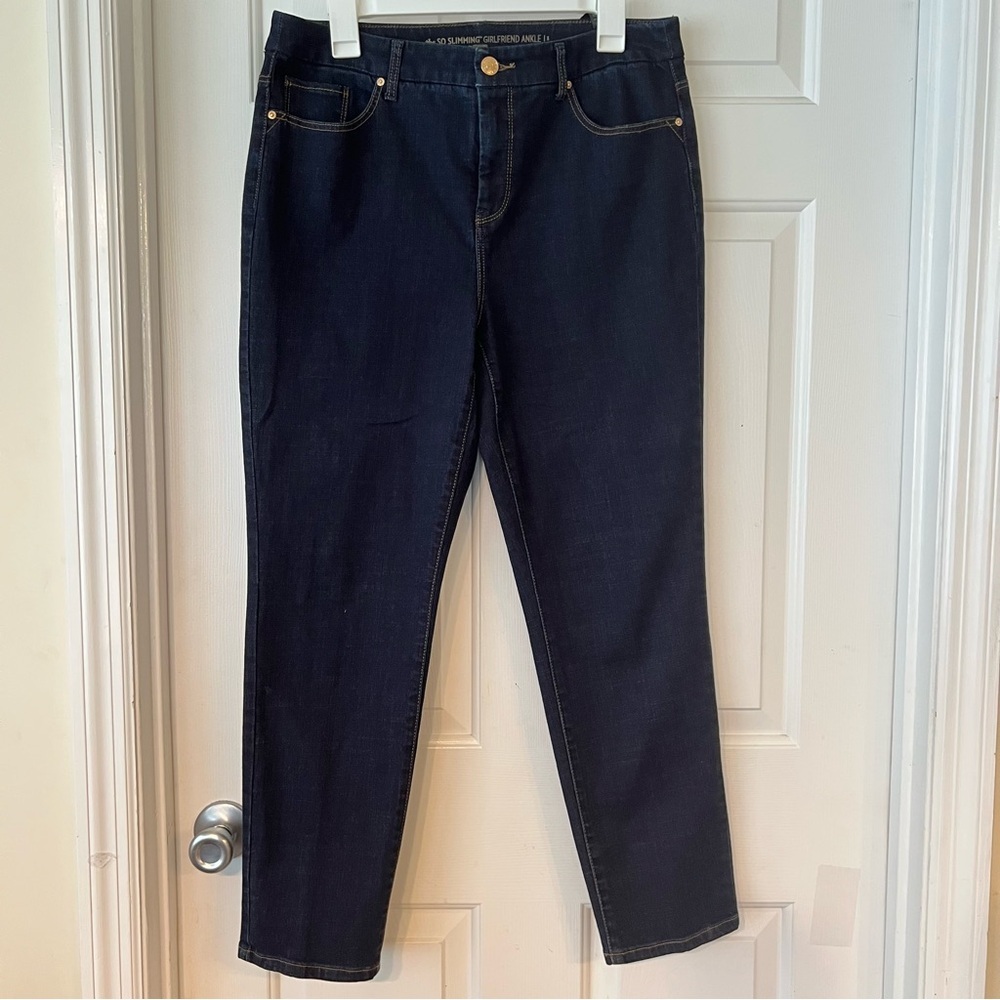 Chico's The So Slimming Girlfriend Ankle Jeans- Dark Navy Blue Waist 32